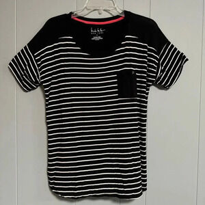 NICOLE MILLER Black and White Stripe Short Sleeve T-Shirt Size Medium